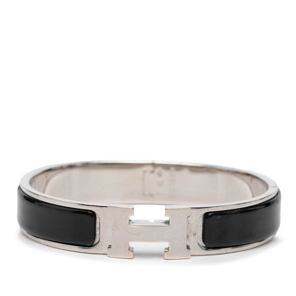 Hermes Clic Enamel Bracelet Silver Black